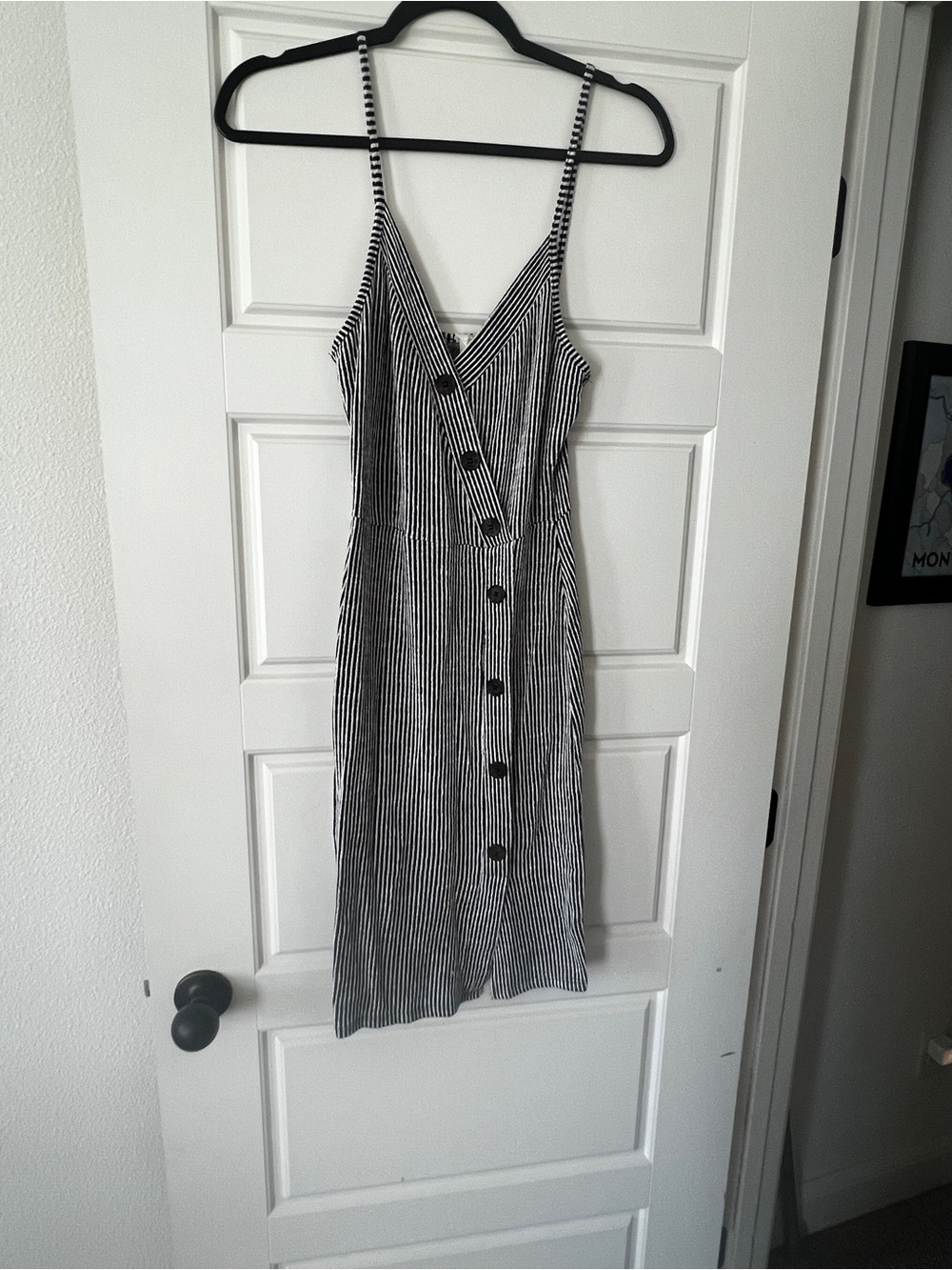 Caution To The Wind Black and White Striped Button-Front Midi Dress